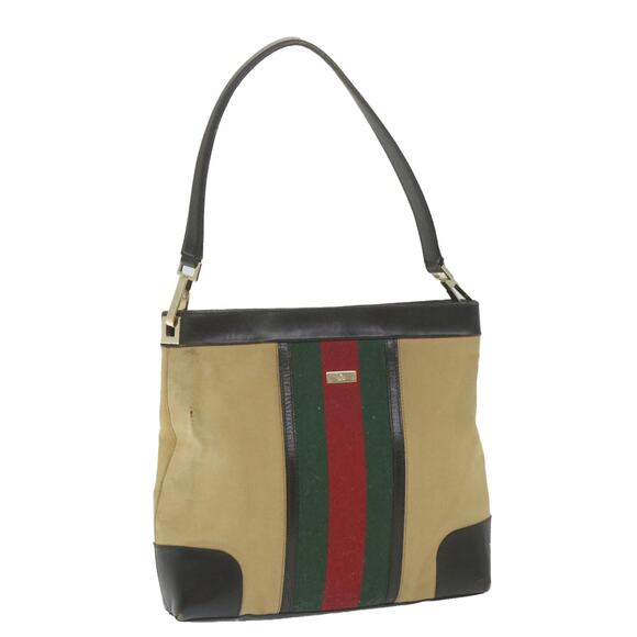 GUCCI Web Sherry Line Shoulder Bag Canvas Beige Red 001 4231 001 4231 - Picture 1 of 16